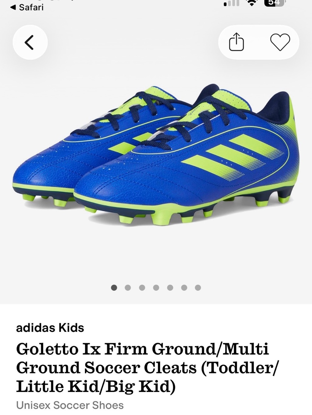 adidas Blue/Neon Soccer Cleats – Golett0 IX - Kids size 3.5